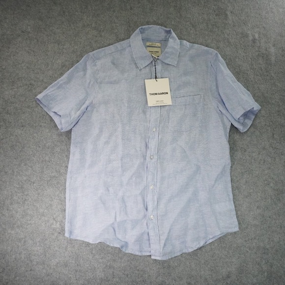 Thom Aaron Shirt Mens Medium Blue 100% Linen Button Up European Grown Flax - Picture 1 of 9